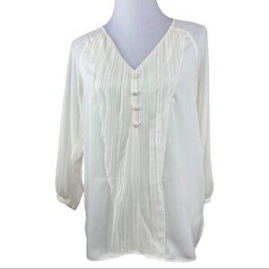 Ellen Tracy Women's Off-White V-Neck Long Sleeve Tunic‎ Career Blouse M/C42